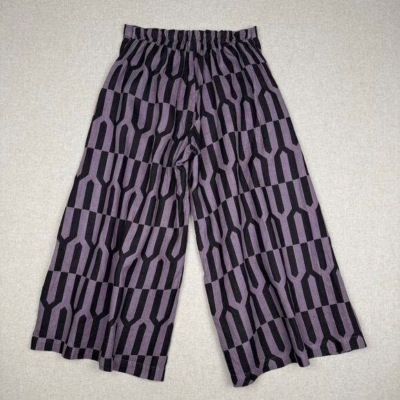 Bryn Walker Linen Geometric Cropped Wide Leg Culottes Elastic Waist - Picture 4 of 7